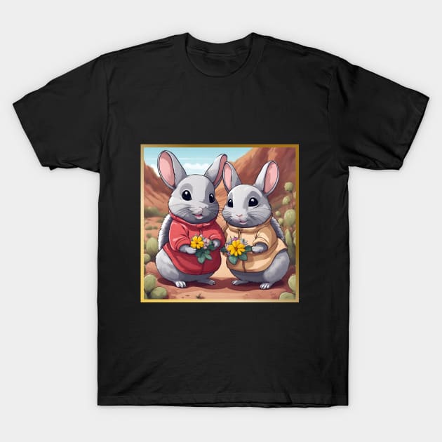 Cute Chinchilla Couple Holding Flowers in the Dessert T-Shirt by vwagenet